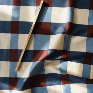 FIELD LINEN FABRIC, BLUE/PLUM